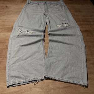 H&M Baggy Wide Leg Distressed Light Wash Jeans 38x30 Grunge
